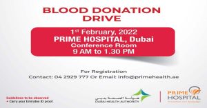 Blood donation camp organized by Dubai Prime Hospital on February 1