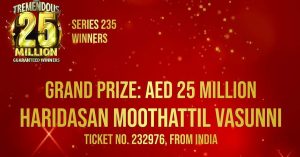 The biggest prize money of the Abu Dhabi Big Ticket was 25 million won by an expatriate Malayalee