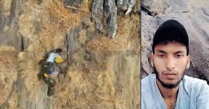 Rescue operation successful: Indian army rescues Babu and lifts him to the top of the hill.