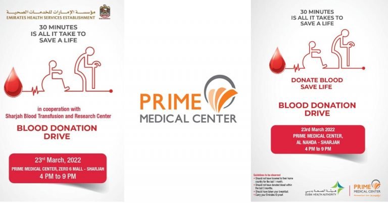 The Prime Medical Center is conducting blood donation camps at two locations in Sharjah tomorrow