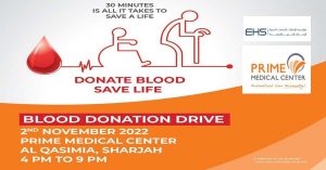 Prime Medical Center Sharjah, Al Qasimiyah Branch is conducting a blood donation camp tomorrow.