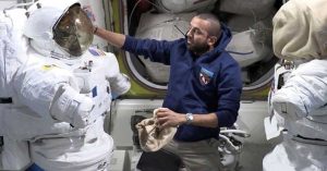 UAE's astronaut Sultan Al Neyadi prepares to walk in space wearing a 145 kg space suit