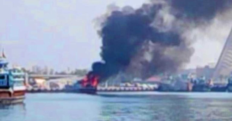 Cargo boat catches fire at Sharjah Khalidiya Port- No casualty