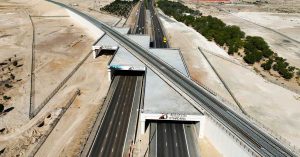 Etihad Rail shared an image of the critical rail bridge crossing the Abu Dhabi-Al Ain roads