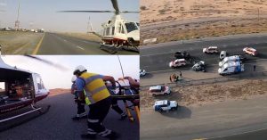 Four vehicles collided in Ajman accident: A 20-year-old man was seriously injured and airlifted.