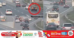 Abu Dhabi Police shared a video of a car accident in which the lane was lost at the last minute on the road
