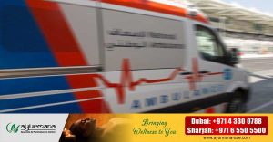 In Sharjah, after hours of effort, a 400 kg patient was brought to the hospital from the fifth floor.