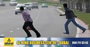 Careless road crossing in Dubai- Drivers who fail to stop are fined AED 2000 and pedestrians AED 400.