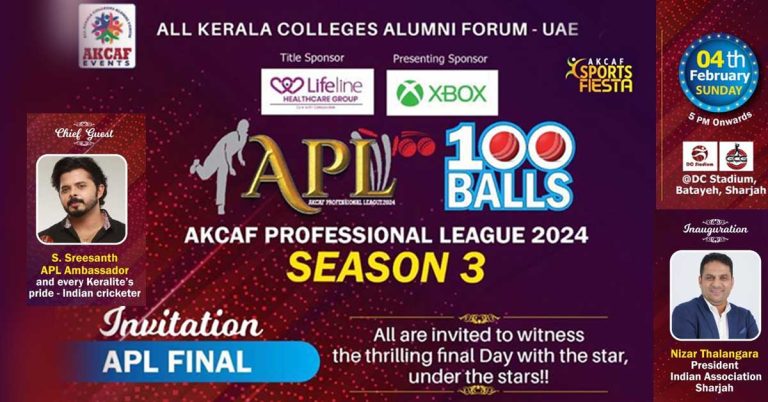 Akaf's APL Season 3 will conclude tomorrow with the final match at the Sharjah DC Stadium
