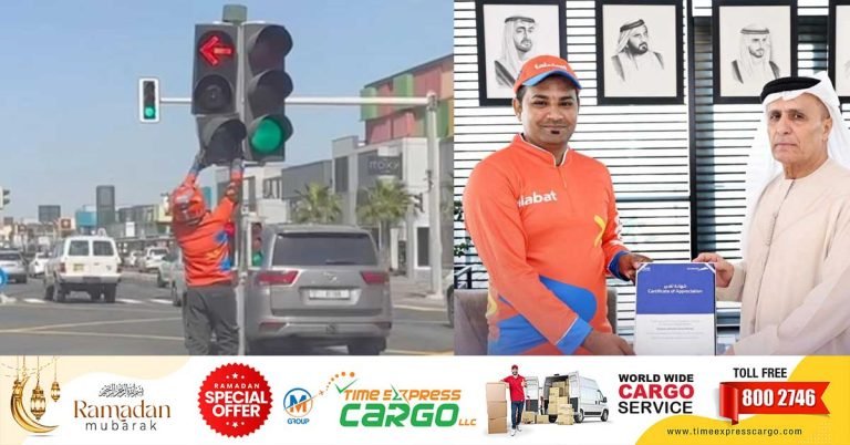 Hanging traffic light fixed- Authority honors delivery rider in Dubai