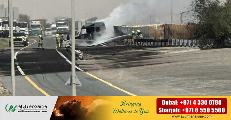 Truck catches fire near Arabian Ranches in Dubai Accident- No casualty