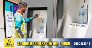 100-litre air-to-water dispensers at delivery riders' rest stops in Dubai