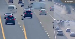 Mini van overturned on the road- Abu Dhabi police released video of 2 car accidents in which tires burst