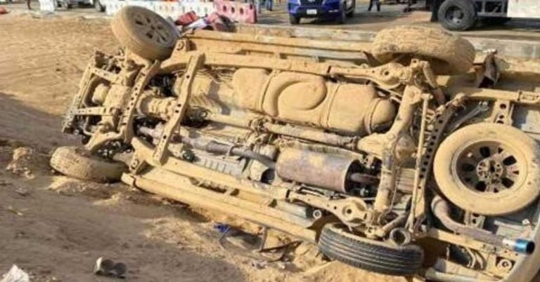 A 7-year-old boy died when a vehicle carrying school children overturned on Hatta-Lahbab road.