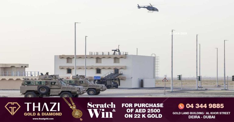 Military vehicles and helicopters may be seen on roads in Abu Dhabi Musafa -warning not to take photos
