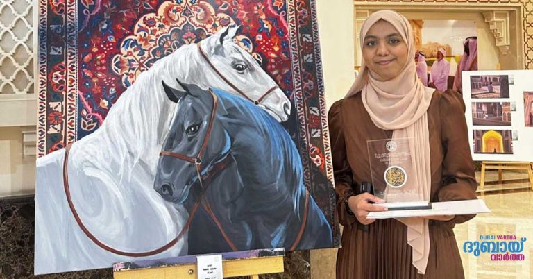 A Malayali student from Al Qasimiyya University in Sharjah won second place in a calligraphy competition.