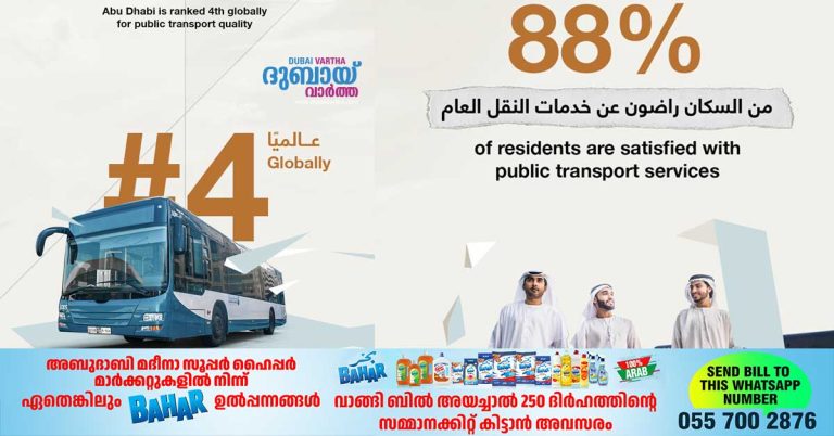 Abu Dhabi ranks fourth globally in public transport quality