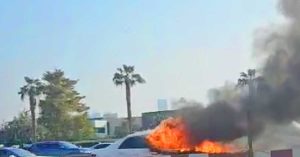 Traffic slowed on Dubai's Oud Mehta Road after car catches fire