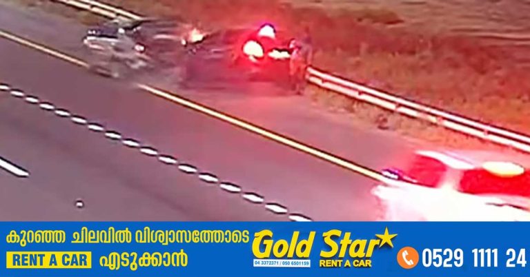 Avoid parking vehicles on the road_ Abu Dhabi Police releases video of a car hitting and overturning a parked car on the side of the road