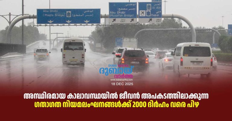 Fines of up to Dh2,000 for life-threatening traffic violations in unstable weather