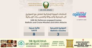 3 ballistic missiles and 8 drones from Iran neutralized today