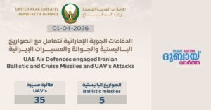UAE says it neutralized 5 ballistic missiles and 35 UAVs from Iran today!