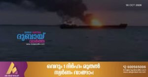 Oil tanker catches fire in the Gulf of Oman; Iranian Navy states it was traveling through a restricted zone.